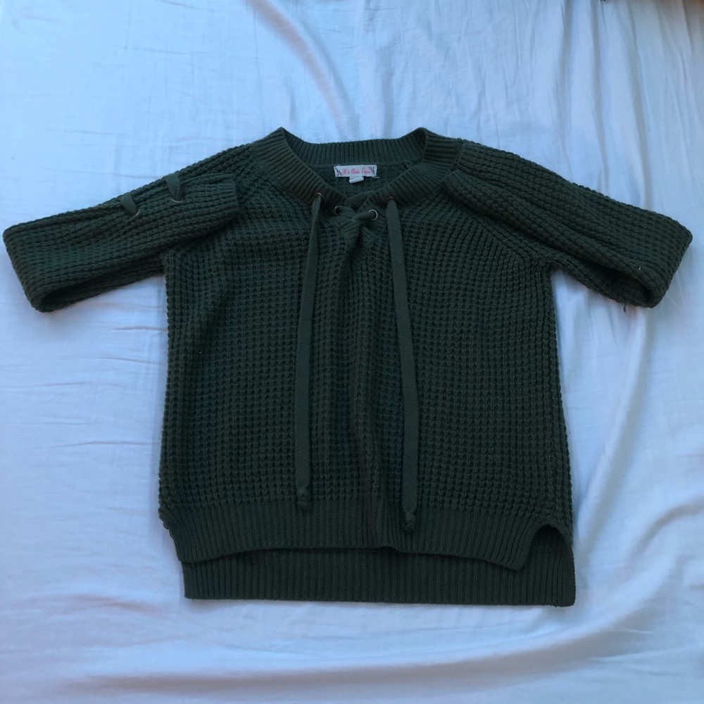Green tie up sweater